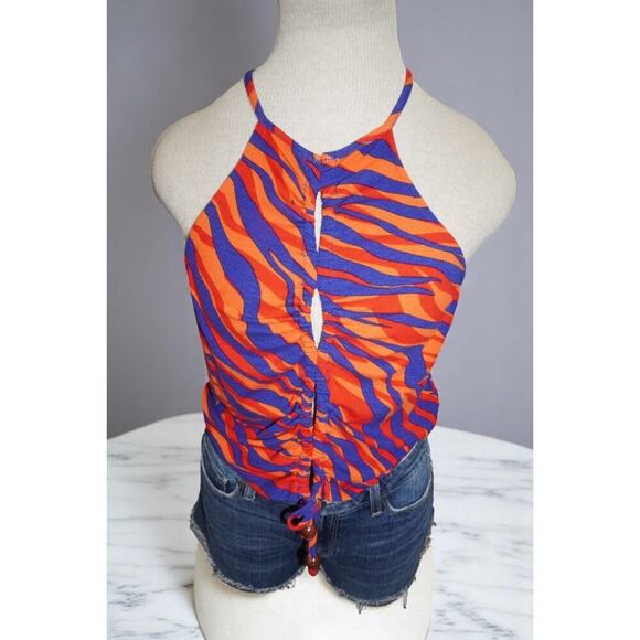 Eloquii Orange & Purple Zebra Print Halter Top – Size 14/16 - Picture 1 of 8